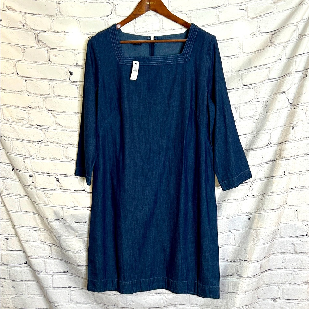 Talbots Dark Chambray Square Neck Long Sleeve Dress Size 16